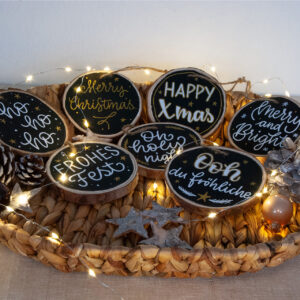 Handlettering Workshop, Weihnachten, Baumscheiben bemalen